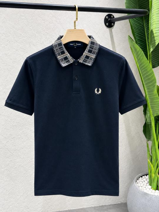 Fred Perr Navy Premium Imported Compact Yarn 240 GSM Pique Fabric Polo Tshirt with Collar Design and Embroidered Logo 4625