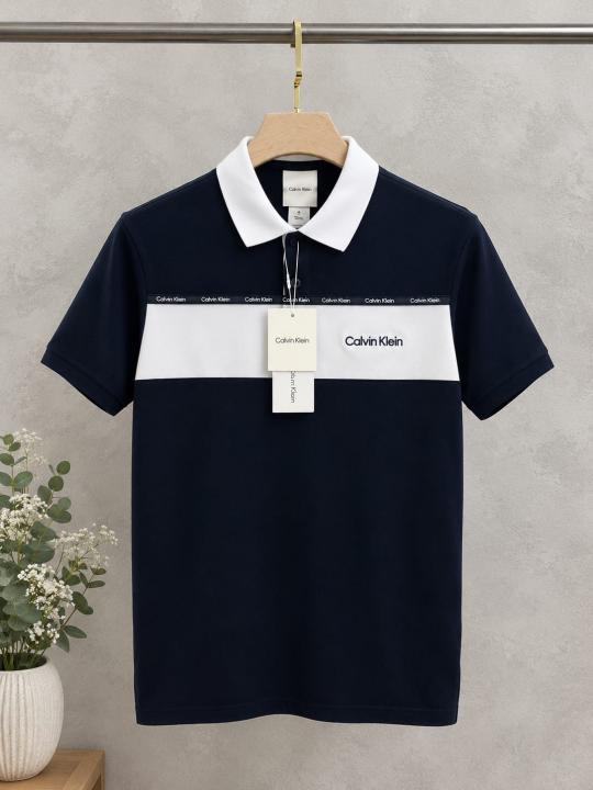 Calvin Klei Blue Premium Cotton Lycra Pique fabric Polo Tshirt with Front Design and Emboss Logo 4395