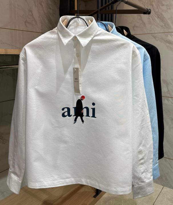 AMI FULL SLEEVES POLO NECK T-SHIRTS WHITE