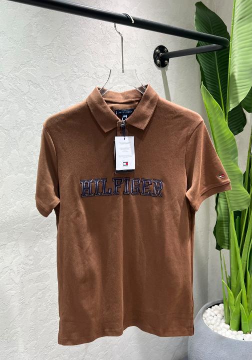 Tommy Brown Imported 240 GSM Interlock Lycra Fabric Polo Tshirt with Front Design and Embroidered Logo 4384