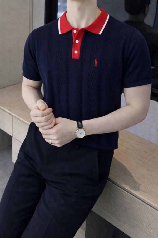 Ralp Lauren Polo Imported knitted Black Super Premium Collar Neck T-shirt F3510-BL