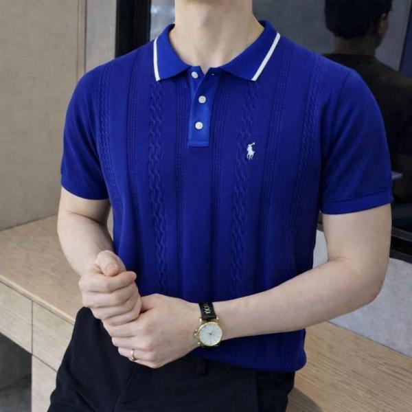Ralp Lauren Polo Imported knitted Navy Super Premium Collar Neck T-shirt F3510-NY
