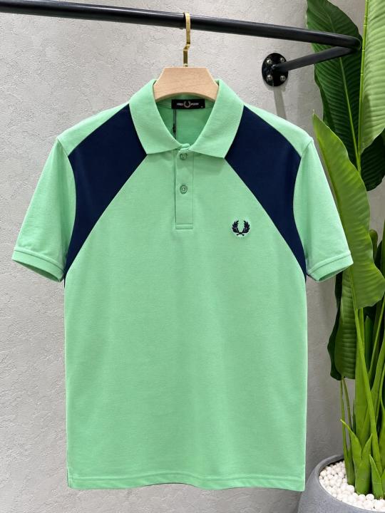Fred Perr y Green Premium Cotton Pique fabric Polo Tshirt with Front Design and Embroidered Logo 4239