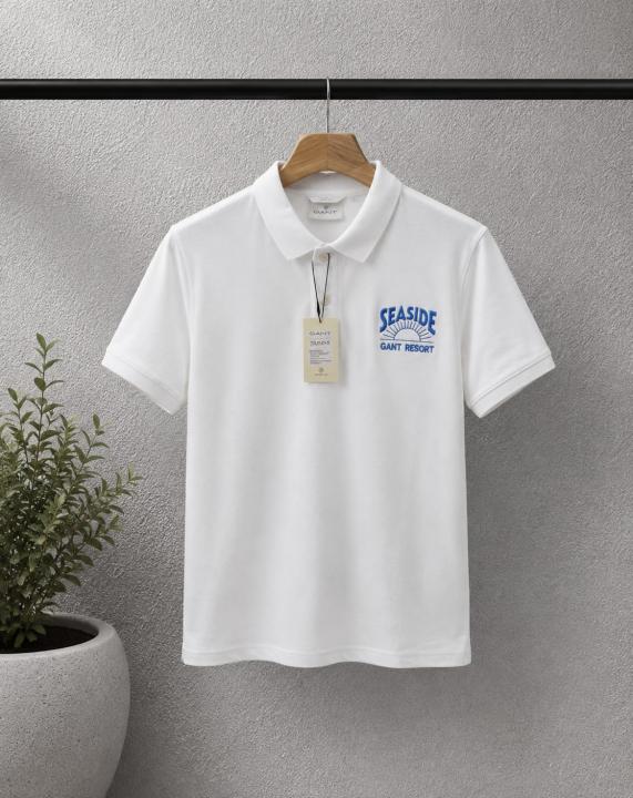 Gant White Premium Cotton Pique fabric Polo Tshirt with Embroidered Logo 4362