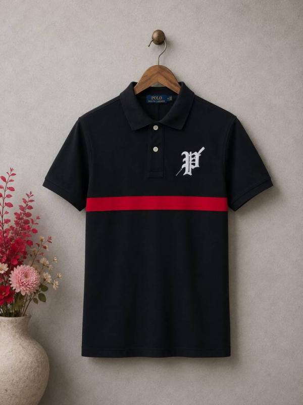 Ralp Lauren Black Premium Cotton Matty fabric Polo Tshirt with Front Design and Embroidered Logo brand box 3827