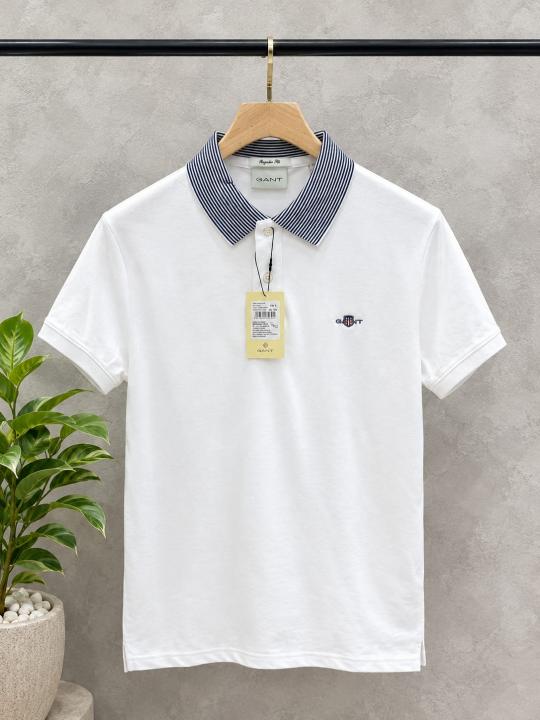 Gan t White Premium Cotton Pique fabric Polo Tshirt with Collar Design and Embroidered Logo 4360