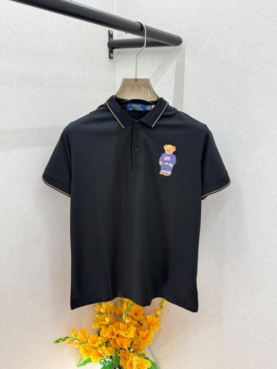 Ralp Lauren Black Premium Collar Neck Polo T-shirt With Brand Box Packing F4101-BL