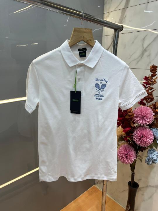 Hugo Bos White Premium Polo With 240gsm Interlock Compact Yarn Fabric with Embroidered Logo 4187