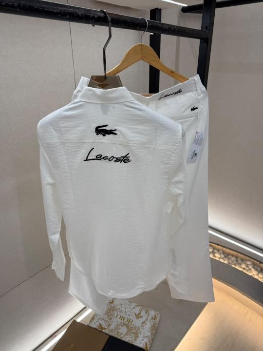 Lacost Imported White Pant Shirt Super Premium Combo F5082-WH