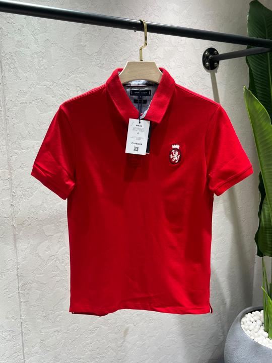 Tommy Hilfig Red Premium Imported Pique Cotton Lycra Fabric Polo Tshirt with Embroidered Logo 4144