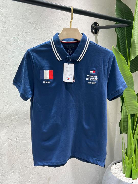Tommy Blue Premium Cotton Lycra Pique fabric Polo Tshirt with Collar Design and Embroidered Logo 4372