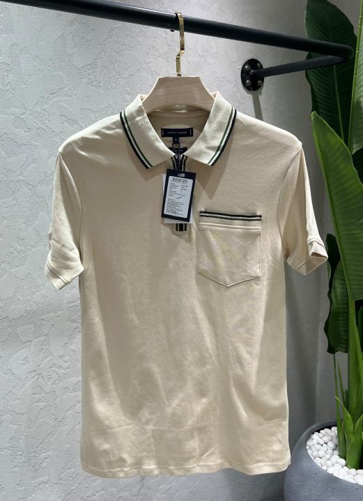 Tommy Hilfige Beige Premium Imported 240 GSM Interlock Lycra Fabric Polo Tshirt with Collar Design Zip Style and Pocket 4083