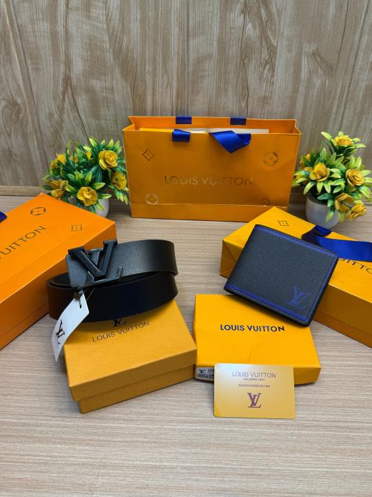 LOUIIS VUITTON Belt & Wallet  (SALE) Combo With Brand Box & Carry Bag 1 & 2
