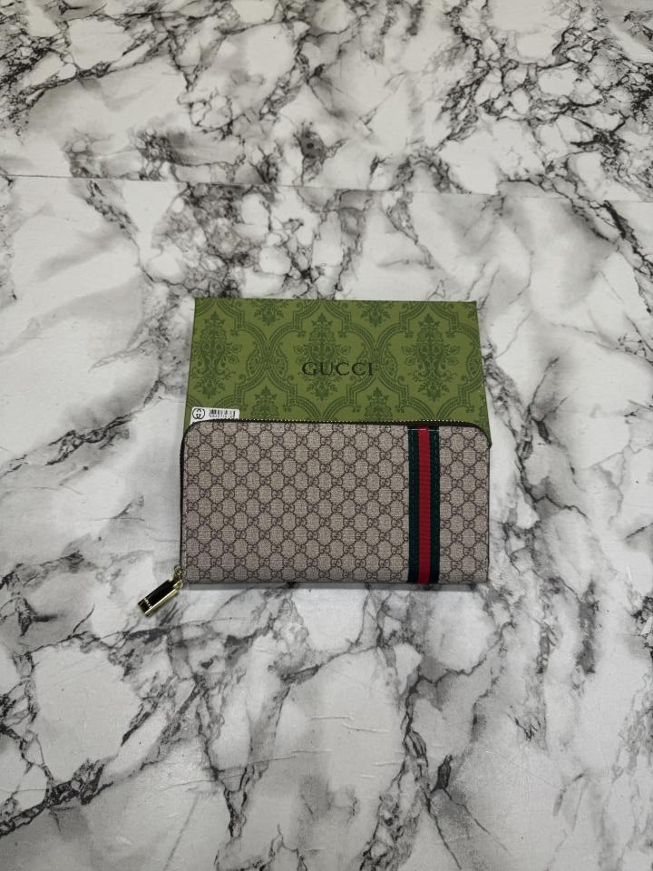 Guchi GG Monogram Stripe Long Zipper Wallet With Box (C5128-apricot)