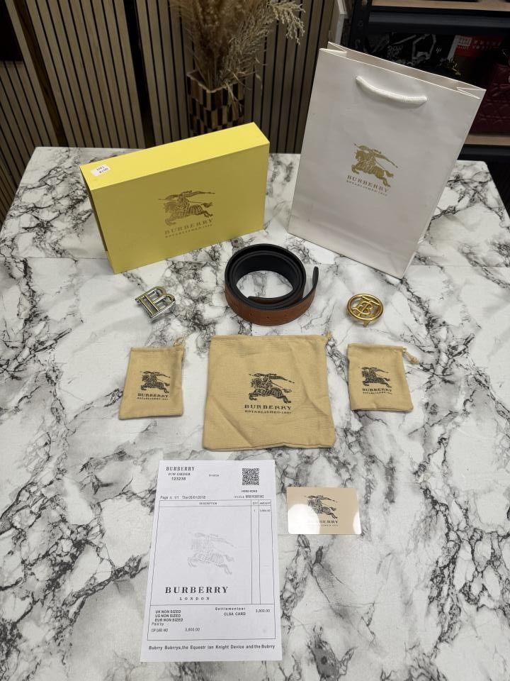 Burbery Logo Belt Combo Tb Buckle With Box And Dustbag Including Carrybag (b07 Tan)