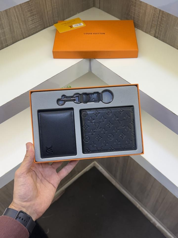 Loui Vuitton Wallet Card Holder Keychain Combo With Original packing 9280 Black