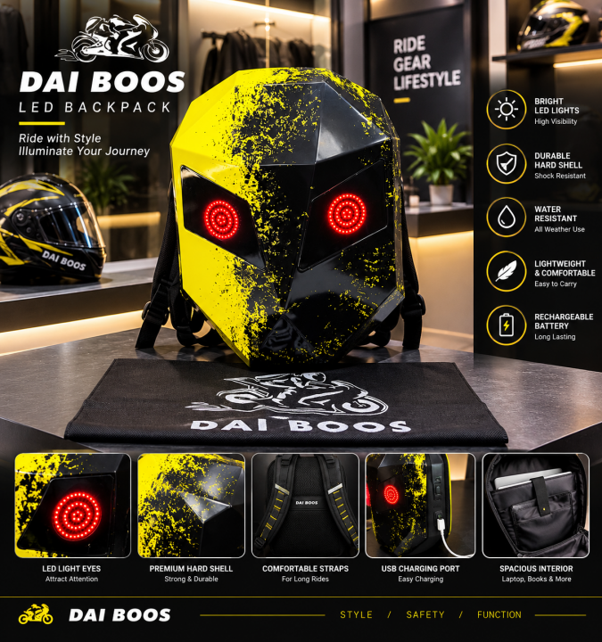 DAI BOOS LED LIGHT BAGPACK YELLOW COLOUR PREMIUM QUALITY AVAILABLE
