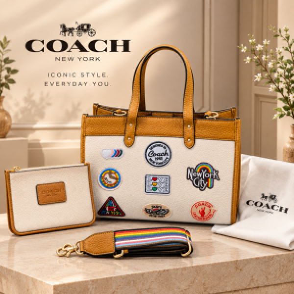 COATCH FIELD 30 MEDIUM TOTE WITH PATCHES WITH OG DUST BAG 6835