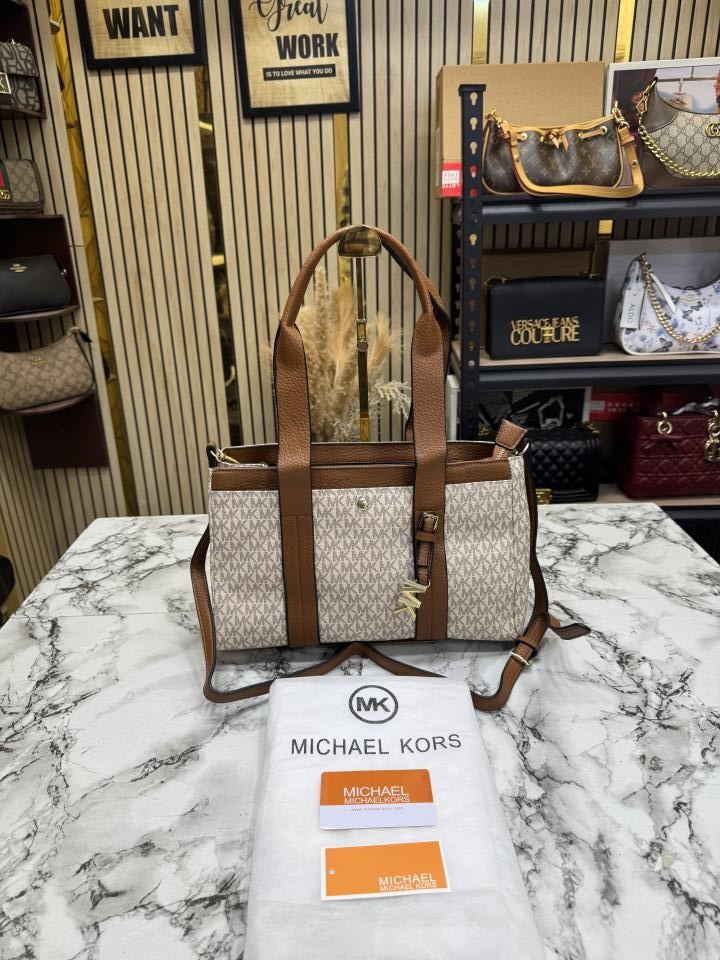 Michael Kor Romee Signature Logo Crossbody Bag With Dust Bag And Card (Beige)