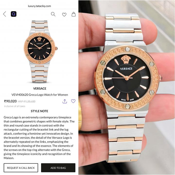 VERSACE GRECA TWO-TONE SILVER BLACK WATCH FOR HER 1049