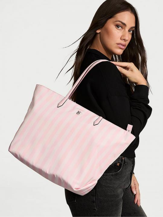 Viktoria Secret Large Tote Bag in the Heritage Stripe (pink and white striped) premium quality with dust cover