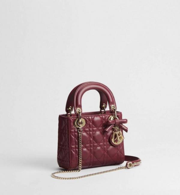 Diyor Or Mini Lady Diyor Bag with Chain Two-Tone Trench and Hermitage Red Cannage Lambskin with box 1040