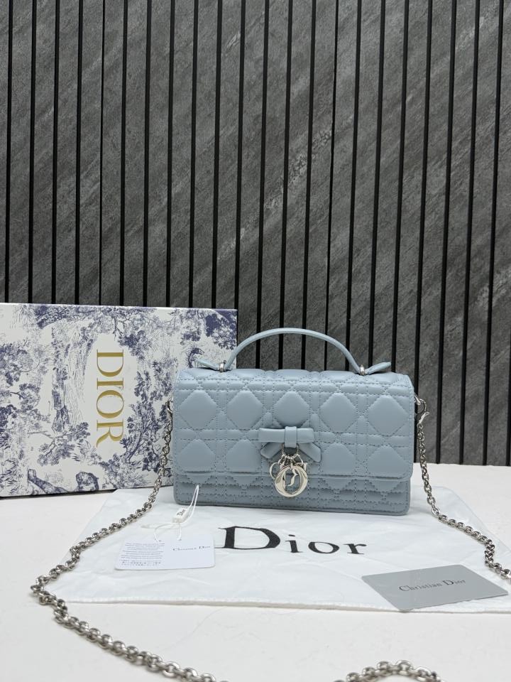 Diyor 602 Cannage Sky Blue Top Handle Shoulder Bag With Original Box DustCover & Chain Sling