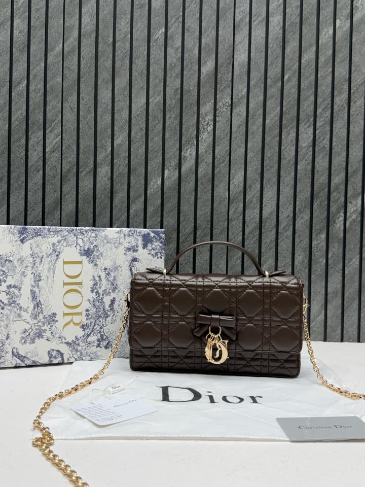 Diyor 602 Cannage Coffee Top Handle Shoulder Bag With Original Box DustCover & Chain Sling