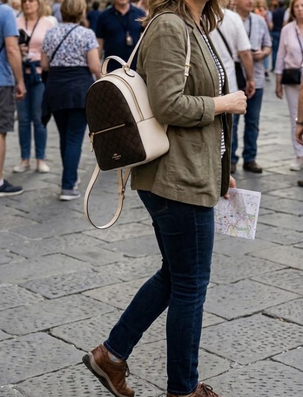 Coacch signature small monogram backpack with dust bag(13006-Deep-coffe)