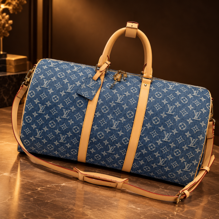 Louiis Vuitton LV NBA Edition Premium Monogram Unisex Duffle Bag With Dust Bag & Accessories (Denim Brown - 684)