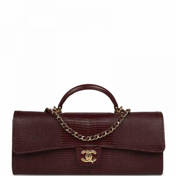 CHENNEL Lizard Embossed Top Handle Clutch With Chain with box  1051