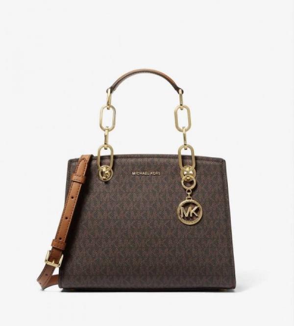 Micheal Kors Cynthia Small Signature Logo Satchel With Box 314