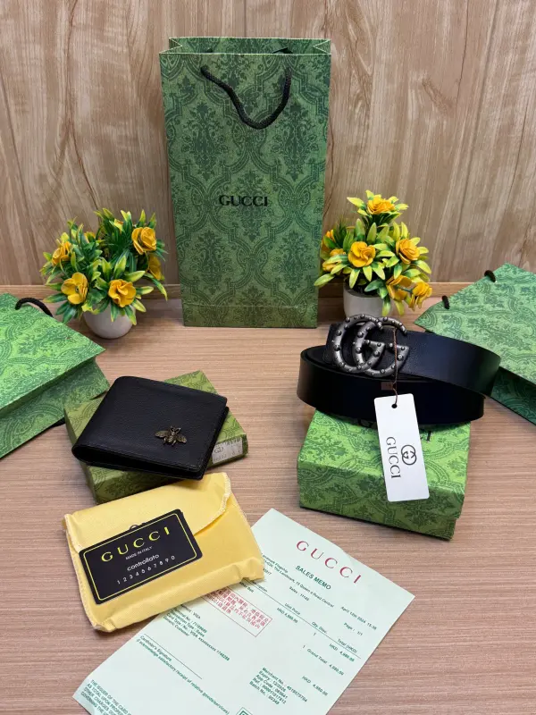 GUCC GG  Belt & Wallet  (SALE) Combo With Brand Box & Carry Bag 11 & 12