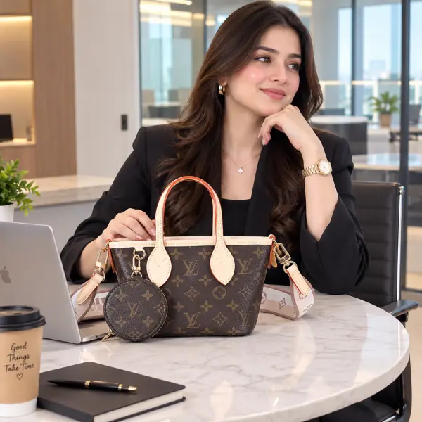 Louiis Vuittion Never Fall Small Pochette Bag With Box & Slingbelt & Coinpouch & Bill