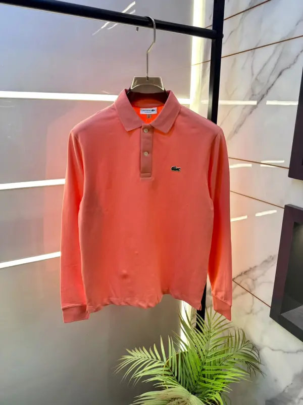 Lacost Pink Polo Neck Full Sleeves Premium Collar T-shirt F5206-PI