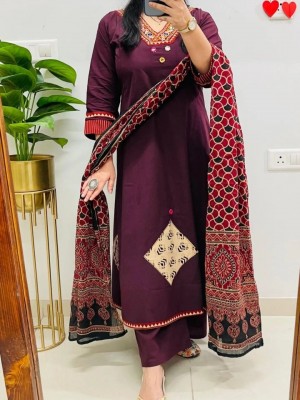 Elegant Rayon Slub Top-Bottom & Muslin Dupatta Set for Women  Appliq Work  Size M-2XL  Festive & Casual Wear