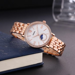 Fossi_l ladies White sun moon watch