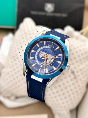 OMEG_A Lethear Blue Seamaster Watch