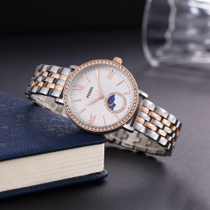Fossi_l ladies White two-ton sun moon watch