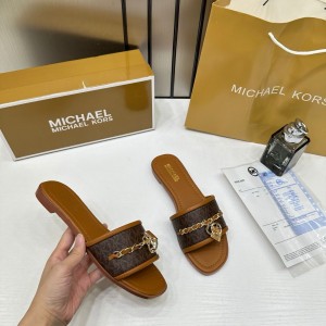 Michael ko_rs mandy signature logo slide sandal brown with og box & carry bag 918-6 brown