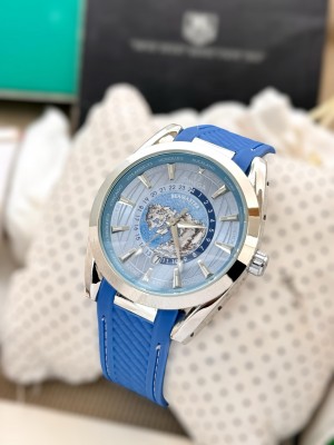 OMEG_A Lethear Sky Blue Seamaster Watch