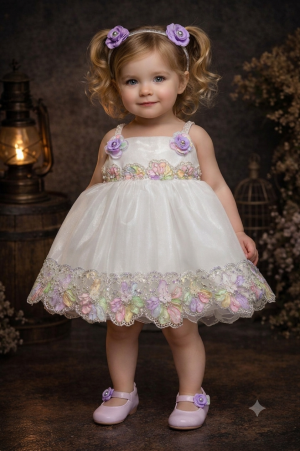Elegant Pastel Floral Overlay Party Frock