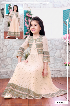Girls Premium Indo-Western One-Piece Maxi Dress with Attached Printed KotiJacket