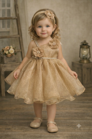 Enchanting Gold Shimmer Party Frock for Little Princesses