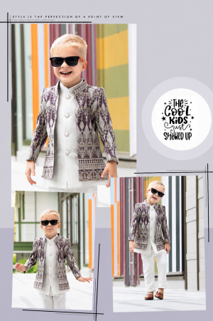 Boys Premium Embroidered Indo Western Jacket Set  Purple & White Ethnic Party Wear