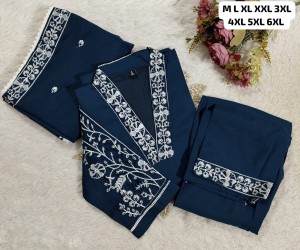 Premium Roman Silk Embroidered Kurti-Pant-Dupatta Set  Heavy Embroidery  Cotton Inner  M6XL  Party & Festive Wear RAMA Premium Roman Silk Embroidered Kurti-Pant-Dupatta Set  Heavy Embroidery  Cotton Inner  M6XL  Party & Festive Wear RAMA