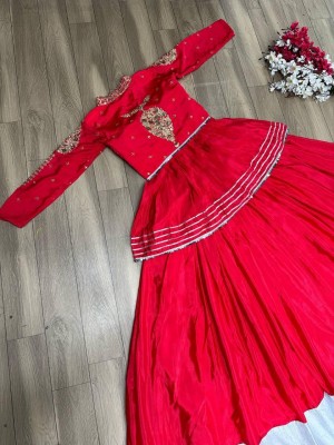 Festival Special Chinon Crop Top Lehenga with Heavy Thread & Sequence Work  PC-321 - Red   Festival Special Chinon Crop Top Lehenga with Heavy Thread & Sequence Work  PC-321 - Red