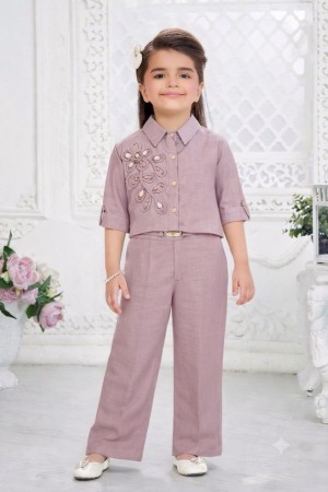 Girls Lavender Linen Shirt & Trousers Co-ord Set