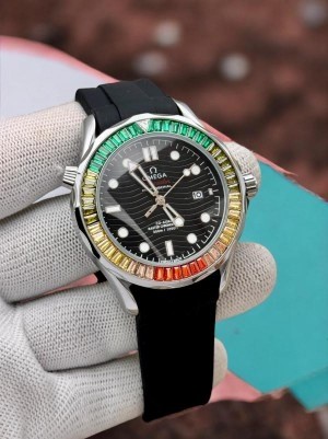 OMEGGAA RAINBOW DIAMOND WATCH black Dial 008