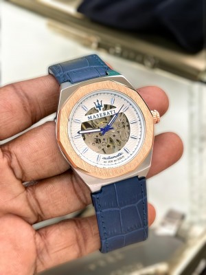 Maserati WHITE _BLUE Leather Automatic Watch